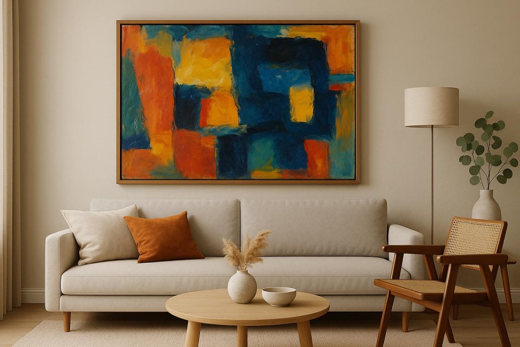 Abstract museum artwork inspiring modern interior design with vibrant colors and geometric patterns