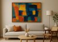 Abstract museum artwork inspiring modern interior design with vibrant colors and geometric patterns