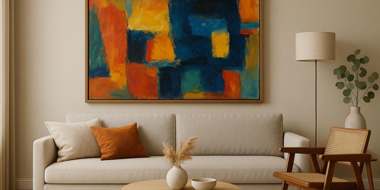 Abstract museum artwork inspiring modern interior design with vibrant colors and geometric patterns