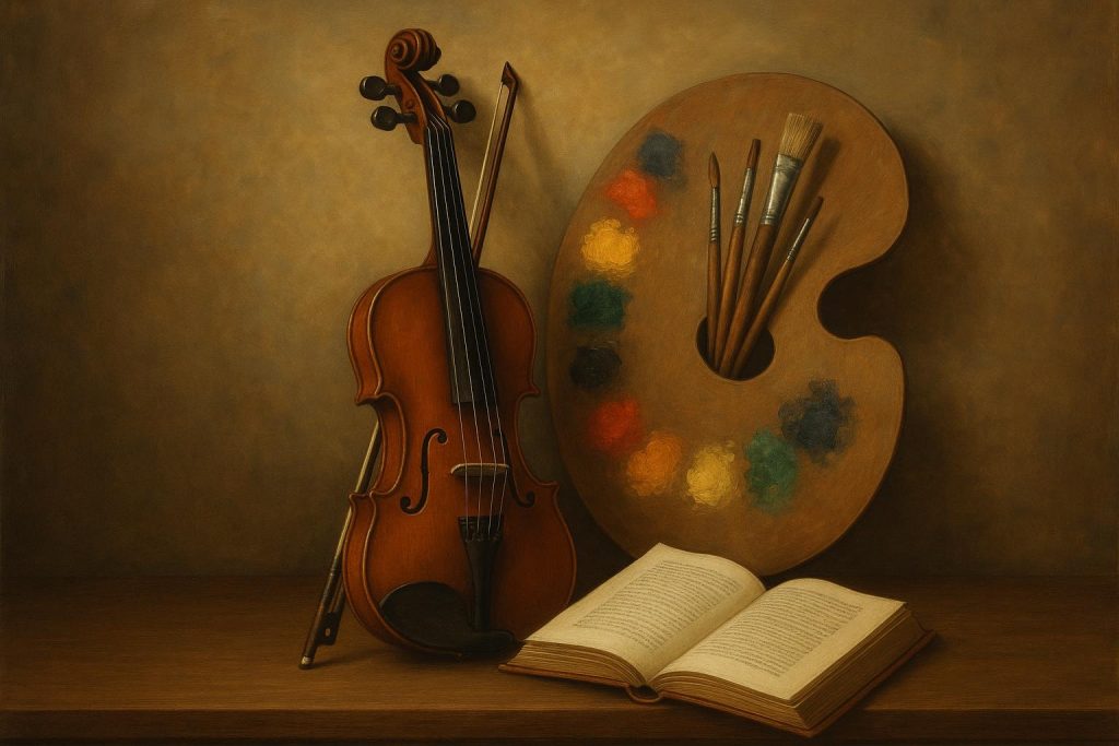 Art philanthropy concept with gallery paintings and donation symbols supporting the arts