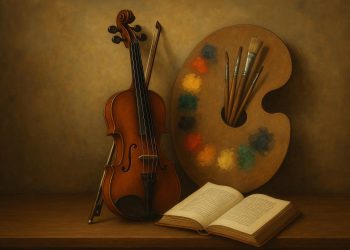 Art philanthropy concept with gallery paintings and donation symbols supporting the arts