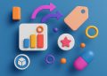 Abstract 3D motion graphics illustrating integration of branding elements with interactive user interfaces