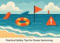 Lifeguard buoy and clear blue ocean illustrating ocean swimming safety tips